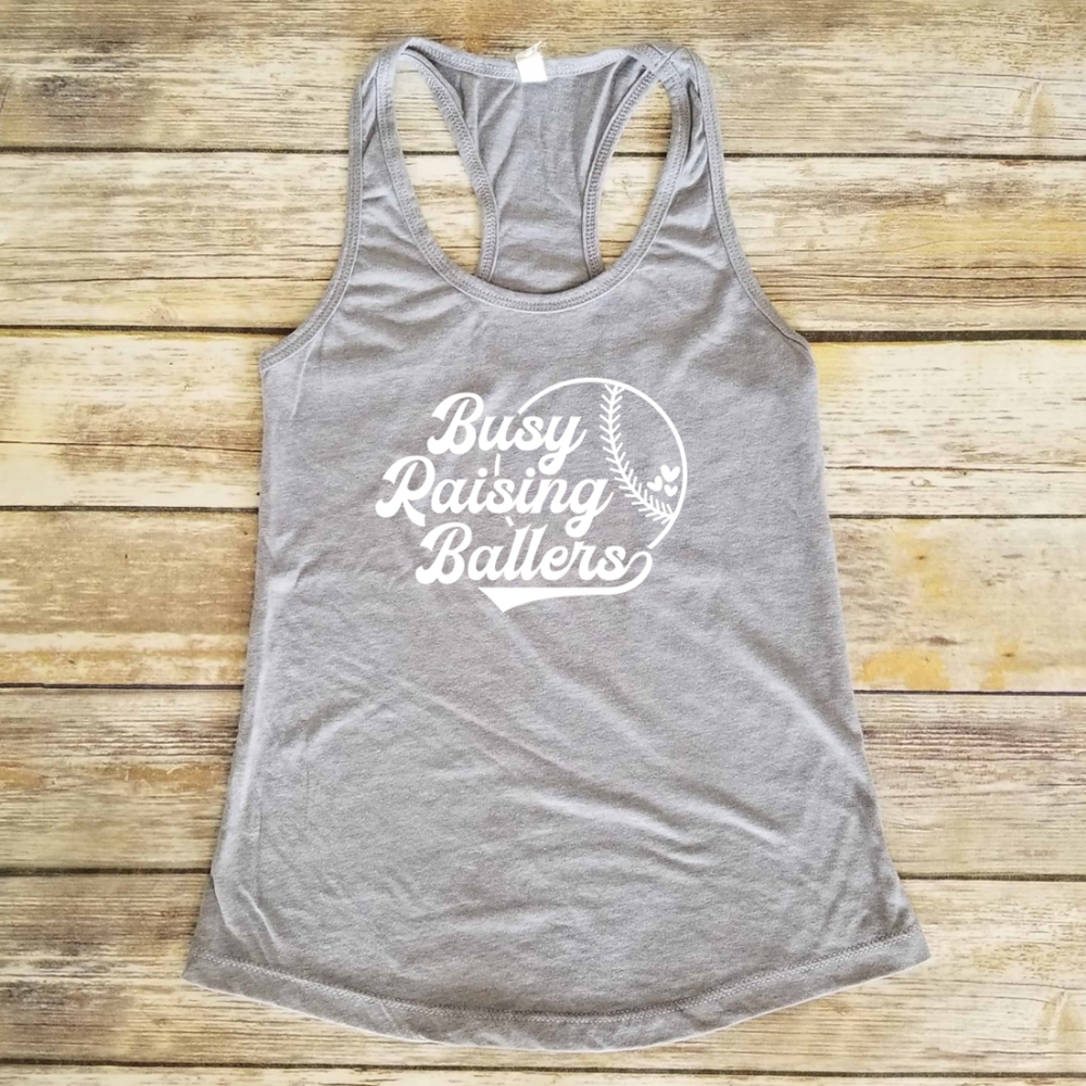 Busy Raising Ballers - grey baseball mom tank top